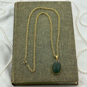 Gold Vintage Green Scarab Necklace